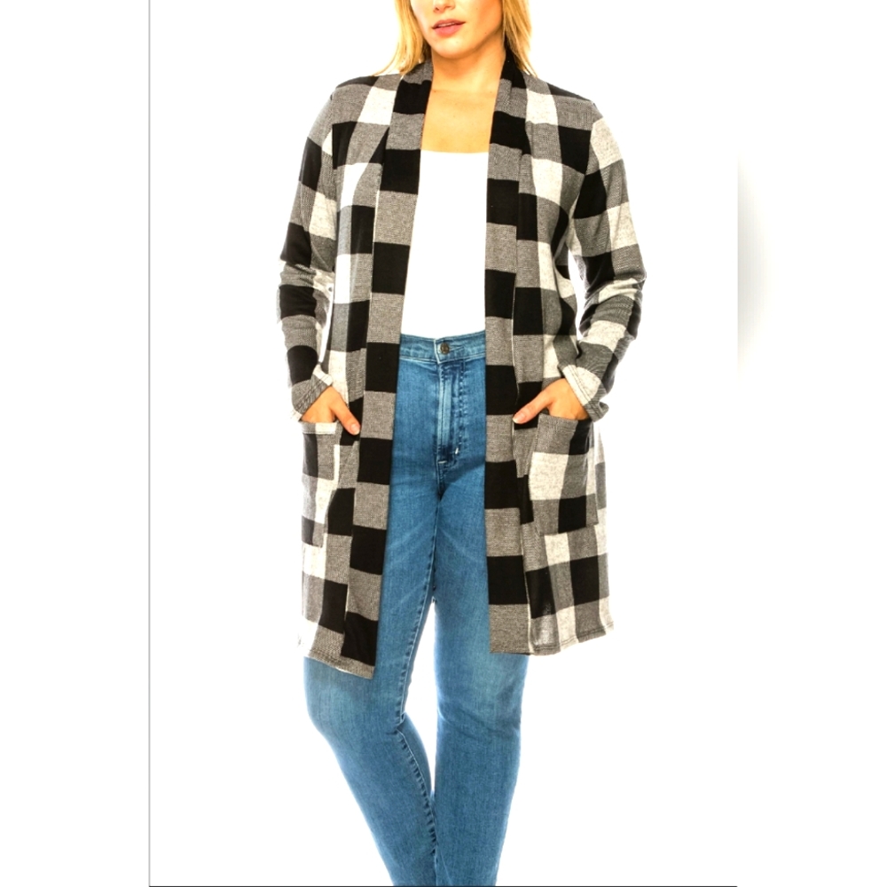 Plaid Black‎ and Tan Women's Cardigan